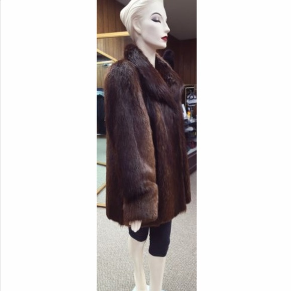 Natural Brown Long Hair Beaver Fur 32” Jacket - Picture 2 of 4